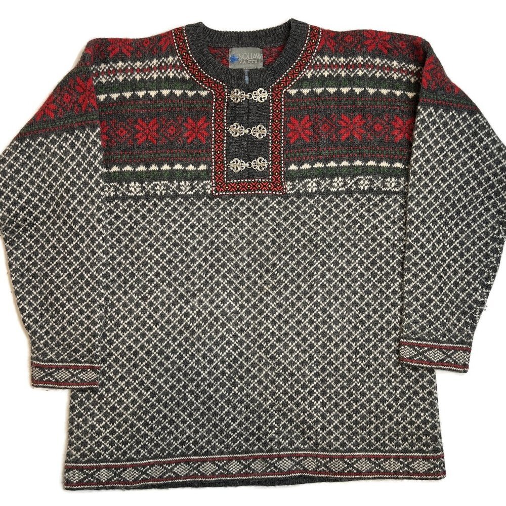 Squaw Valley Fair Isle Nordic Wool Sweater Metal Clasp Cardigan Womens Medium PM